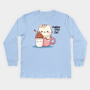 Cappuccino Kitty Cuddles - Cat and Whipped Coffee Art Kids Long Sleeve T-Shirt